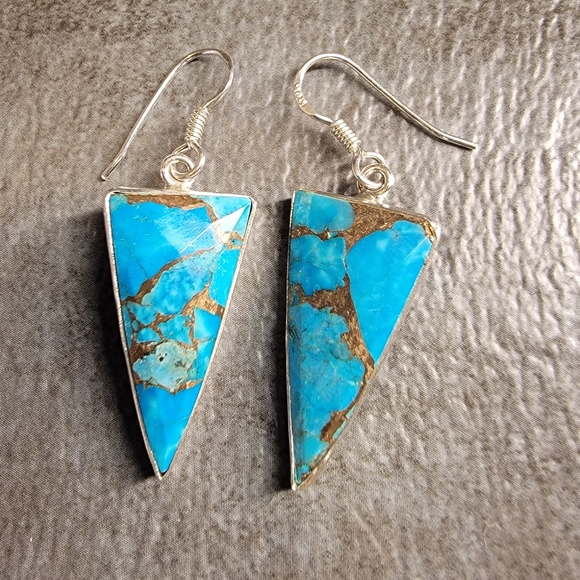 Vintage Jewelry - Sterling Silver 925 Earrings Copper Turquoise Stone